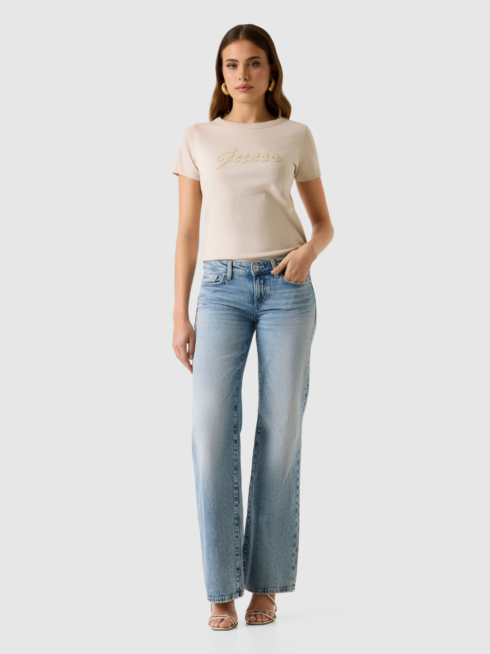 Camiseta Mujer Crema Guess
