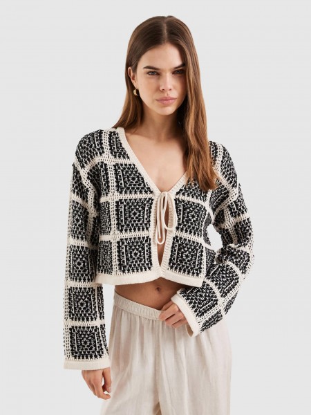 Casaco Only Mulher Onlloa Ls String Crochet Cardigan Rp Knt