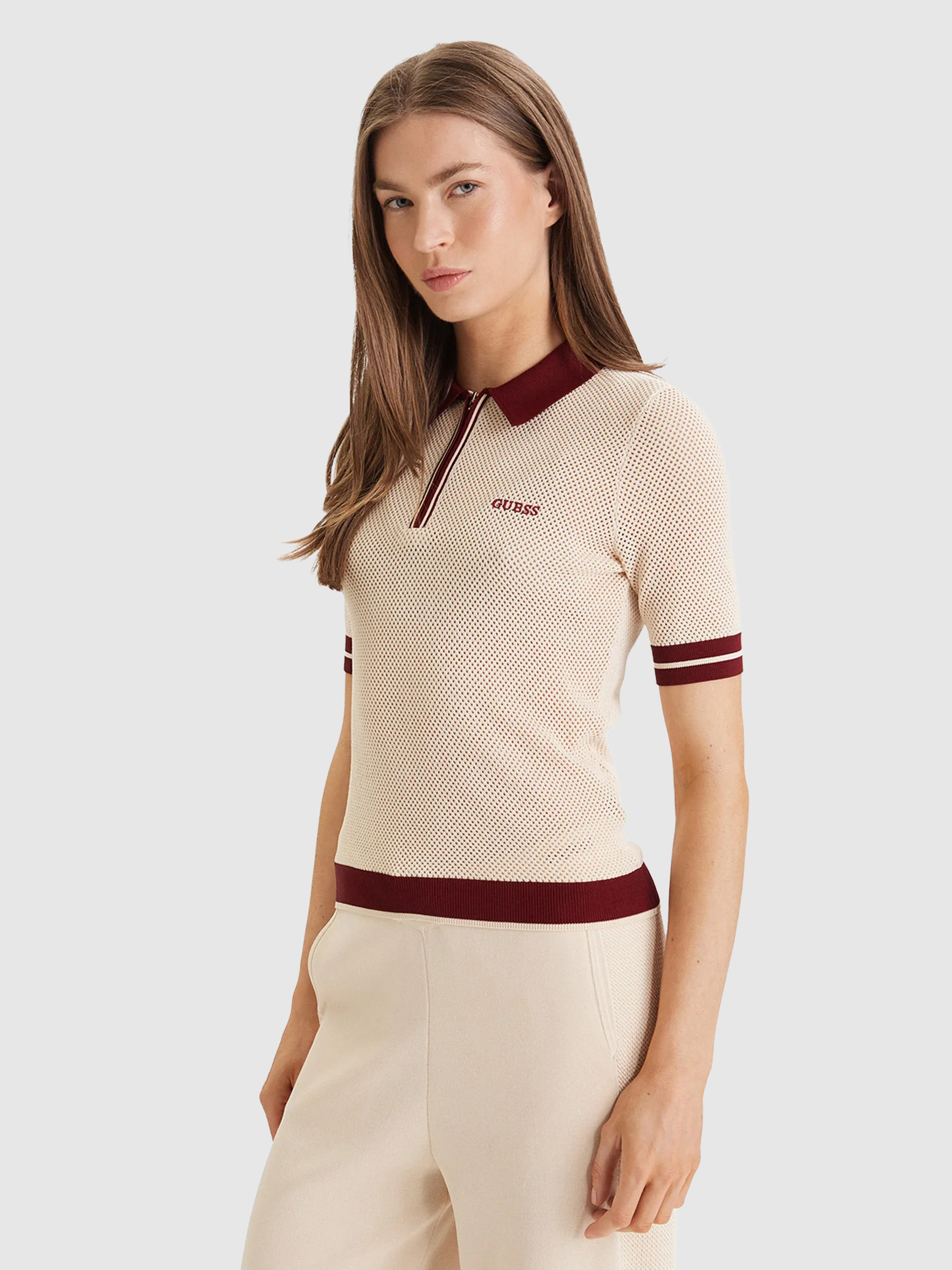 Polo Guess Mulher Gabry Ss Cropped Polo Swtr