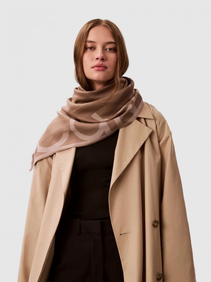 Cachecol Calvin Klein Mulher Oversized Logo Lw Jacquard Stole