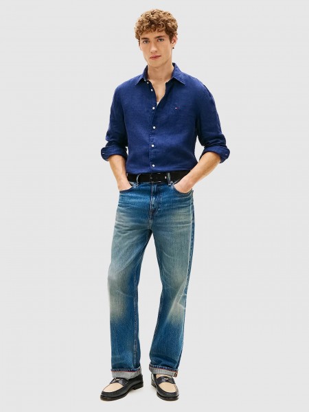 Camisa Tommy Hilfiger Homem Pigment Dyed Li Solid Rf Shirt