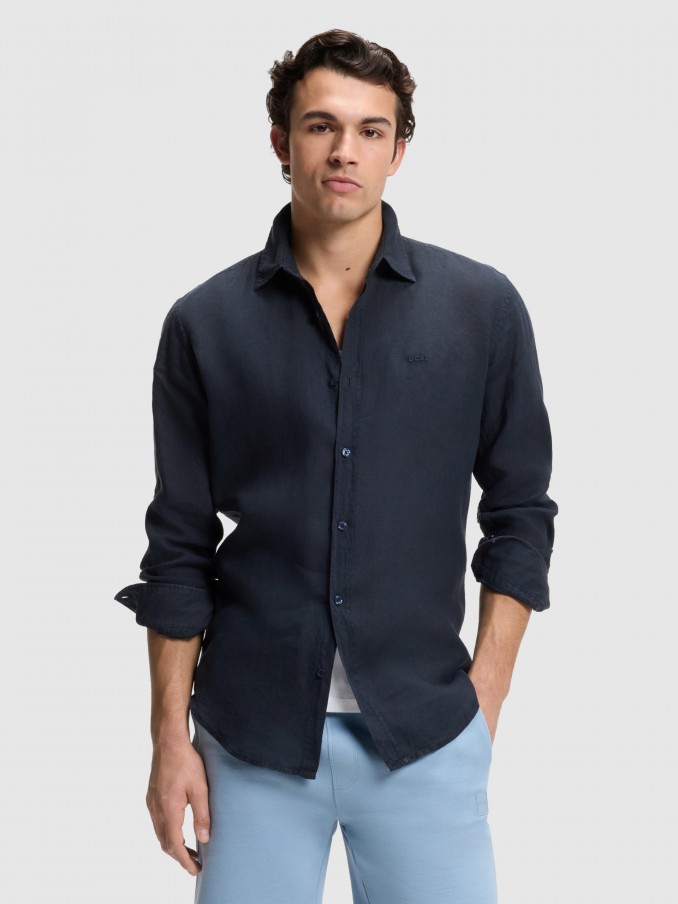 Shirt Man Navy Blue Boss - Orange