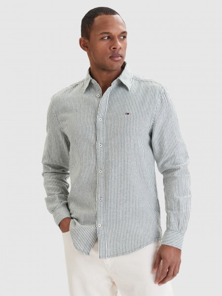 Camisa Tommy Jeans Homem Tjm Reg Linen Mx Strp Shirt Ext