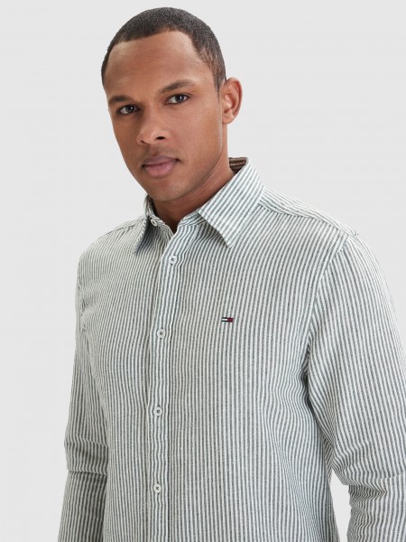 Camisa Tommy Jeans Homem Tjm Reg Linen Mx Strp Shirt Ext