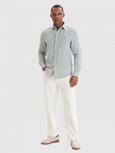 Camisa Tommy Jeans Homem Tjm Reg Linen Mx Strp Shirt Ext