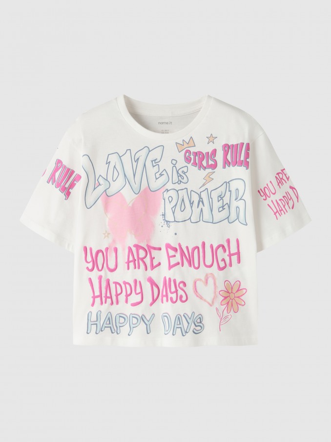 Camiseta Niña Blanco Con Rosa Name It