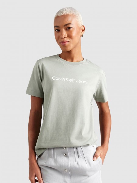 T-Shirt Mulher A- Inst Logo Classic Tee Ss Calvin Klein