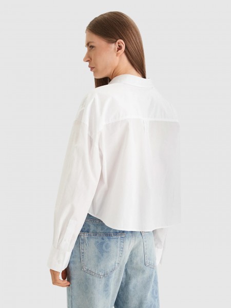 Camisa Calvin Klein Mulher Cotton Poplin Cropped Shirt Wove
