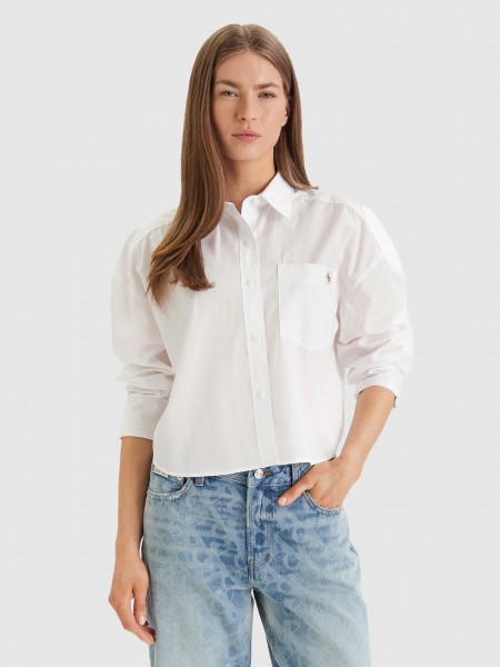 Camisa Calvin Klein Mulher Cotton Poplin Cropped Shirt Wove