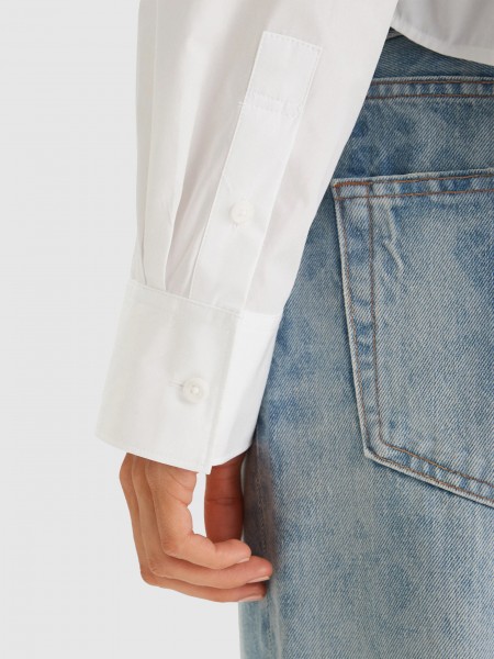 Camisa Calvin Klein Mulher Cotton Poplin Cropped Shirt Wove
