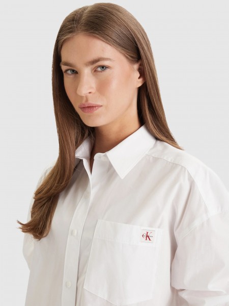 Camisa Calvin Klein Mulher Cotton Poplin Cropped Shirt Wove