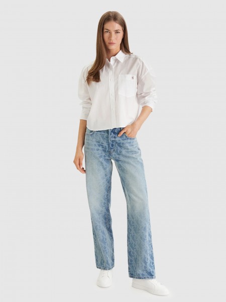 Camisa Calvin Klein Mulher Cotton Poplin Cropped Shirt Wove