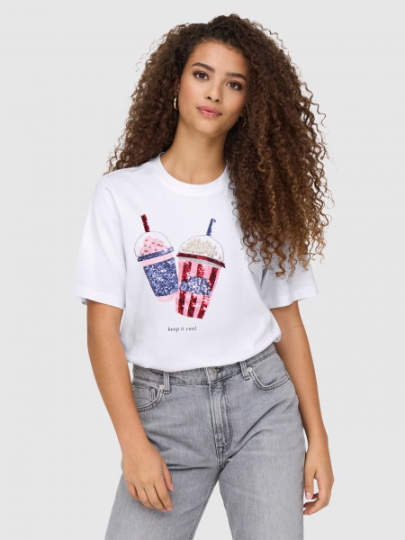 T-Shirt Only Mulher Onlburst Life S/s Popcorn Top Box Jrs