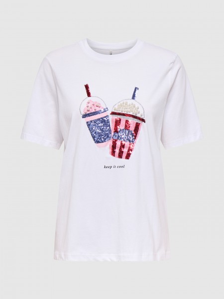 T-Shirt Only Mulher Onlburst Life S/s Popcorn Top Box Jrs