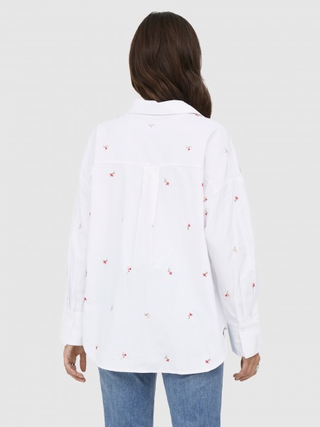 Camisa Only Mulher Onloregon Alva Ls Emb Shirt Wvn