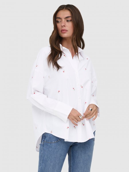 Camisa Only Mulher Onloregon Alva Ls Emb Shirt Wvn
