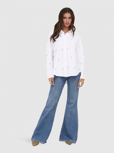 Camisa Only Mulher Onloregon Alva Ls Emb Shirt Wvn