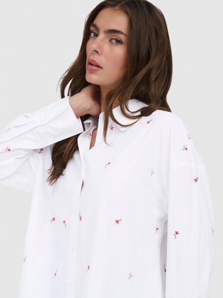 Camisa Only Mulher Onloregon Alva Ls Emb Shirt Wvn