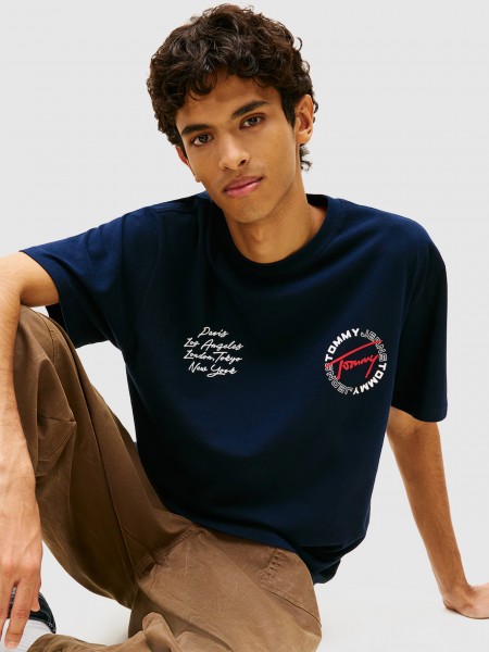 T-Shirt Tommy Jeans Homem Tjm Rlx Sign Circle Ss Tee Ext