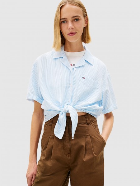 Camisa Tommy Jeans Mulher Tjw Tie Front Linen Shirt