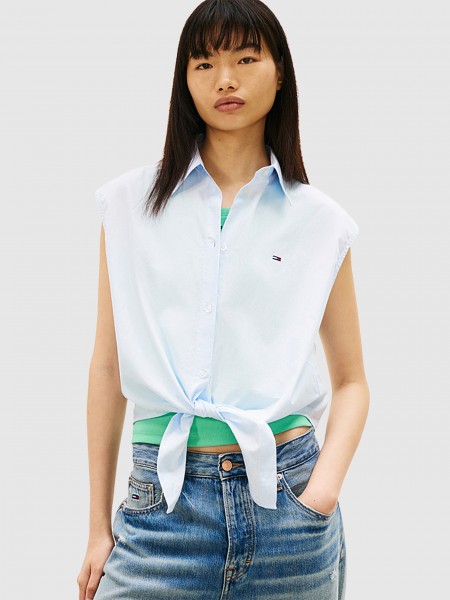 Camisa Tommy Jeans Mulher Tjw Tie Front Poplin Shirt
