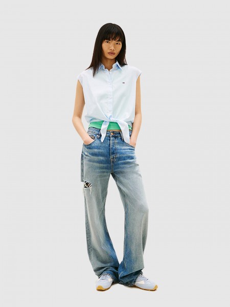Camisa Tommy Jeans Mulher Tjw Tie Front Poplin Shirt