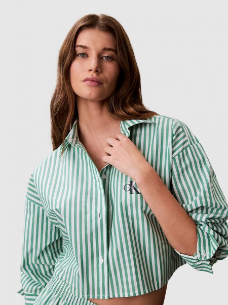 Camisa Calvin Klein Mulher Cropped Poplin Shirt Camisa Calvin Klein Mulher Cropped Poplin Shirt