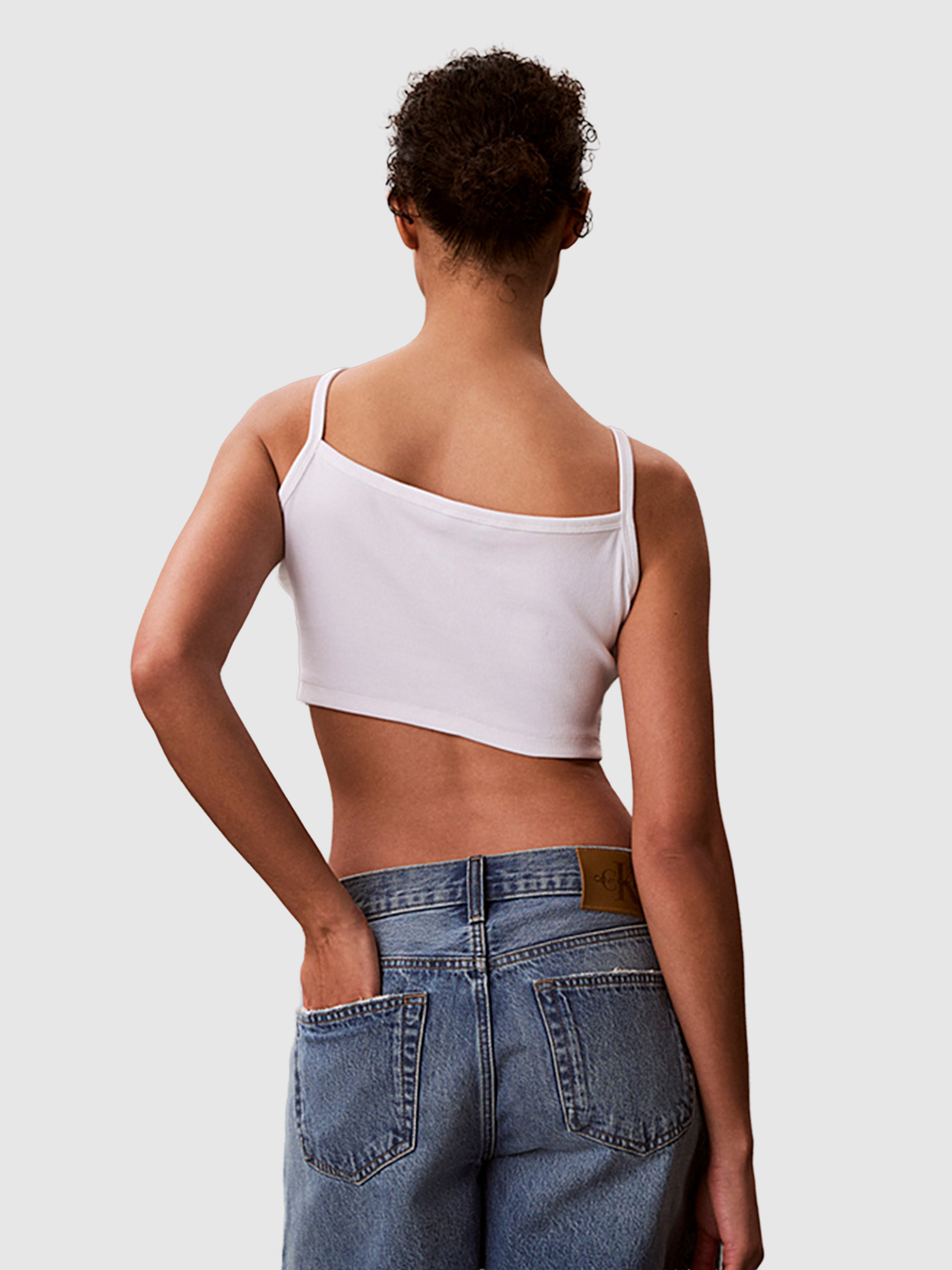 Top Calvin Klein Mulher Sl Woven Label 2X2 Baby Rib Crop
