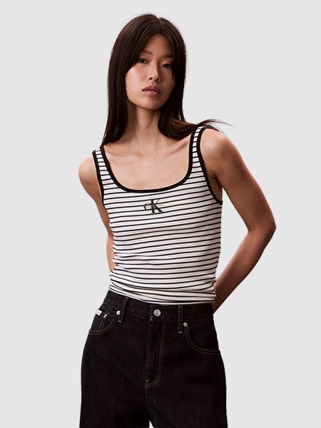 Top Calvin Klein Mulher Striped Monologo Scoop Nk Rib Ta Top Calvin Klein Mulher Striped Monologo Scoop Nk Rib Ta