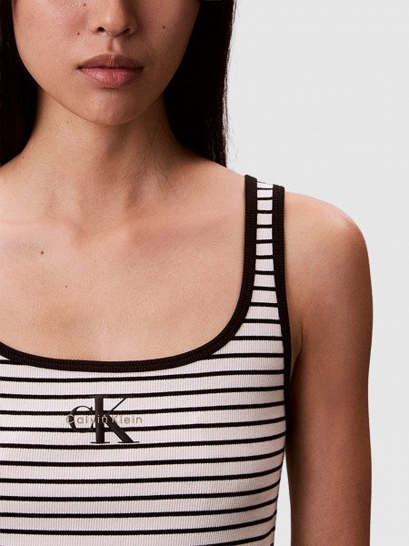 Top Calvin Klein Mulher Striped Monologo Scoop Nk Rib Ta Top Calvin Klein Mulher Striped Monologo Scoop Nk Rib Ta