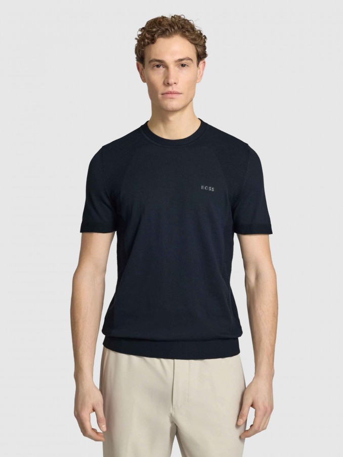 T-Shirt Man Navy Blue Boss - Orange