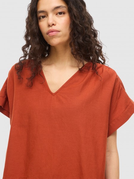 T-Shirt Vila Mulher Viprisilla V-Neck Ss Top Vol