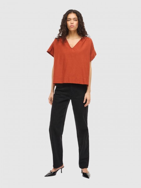 T-Shirt Vila Mulher Viprisilla V-Neck Ss Top Vol