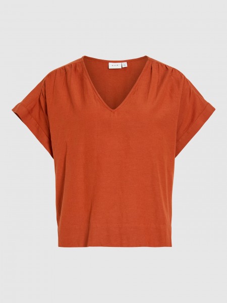 T-Shirt Vila Mulher Viprisilla V-Neck Ss Top Vol