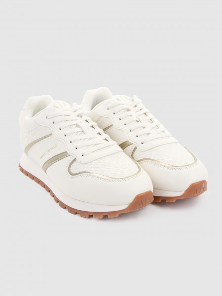 Sapatilha Armani Exchange Mulher Sneaker Drop Calf Pu+All-Over Logo+Mesh