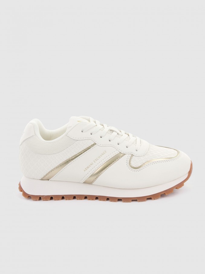 Sapatilha Armani Exchange Mulher Sneaker Drop Calf Pu+All-Over Logo+Mesh