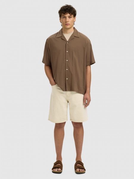 Cal��es Selected Homem Slhreg Alex Ecru 704 Denim Short Noos