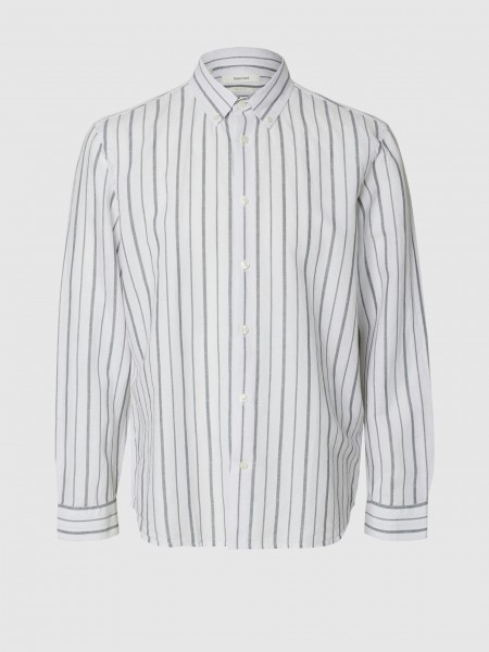 Camisa Selected Homem Slhregclay Linen Blend Bd Ls Shirt