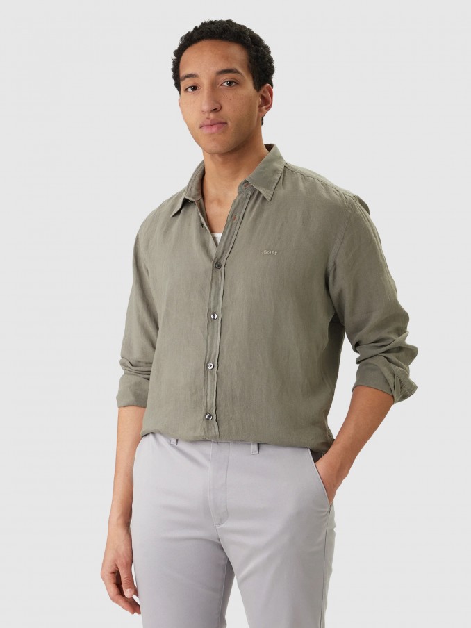 Shirt Man Dark Green Boss - Orange