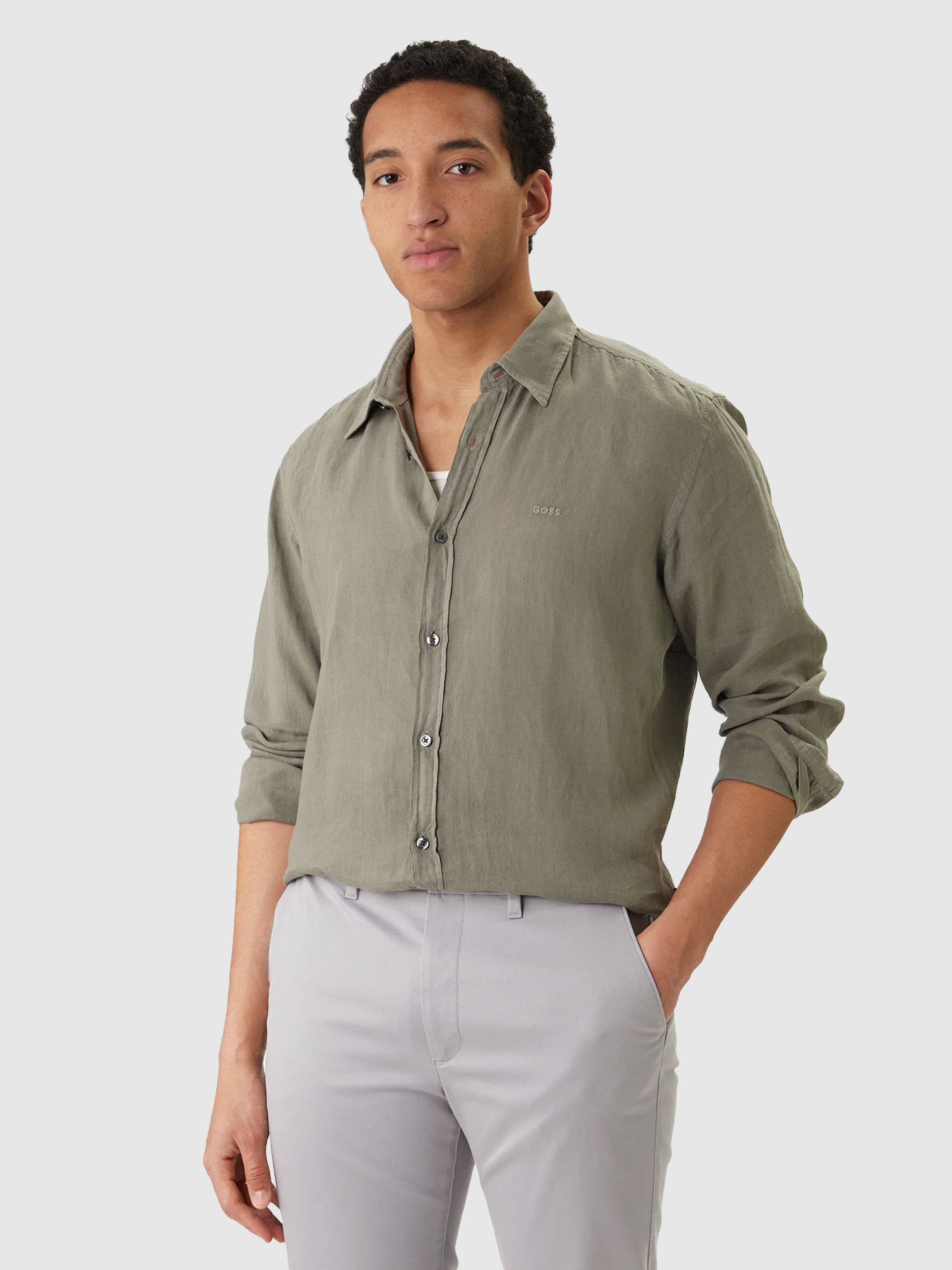 Shirt Man Dark Green Boss - Orange