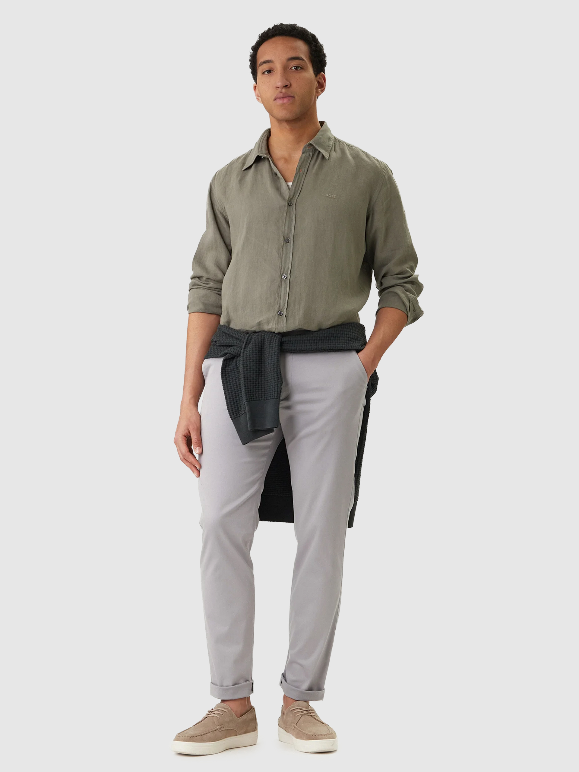 Shirt Man Dark Green Boss - Orange