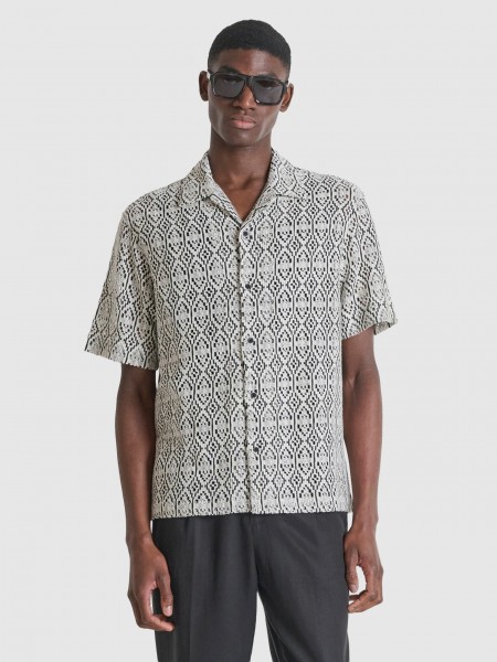 Camisa  Antony Morato Homem Shirt Relaxed Fit In Jacquard Cotton Blend Fabric With Logoed Metal Badg