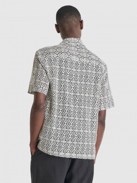 Camisa  Antony Morato Homem Shirt Relaxed Fit In Jacquard Cotton Blend Fabric With Logoed Metal Badg