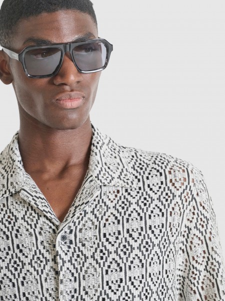 Camisa  Antony Morato Homem Shirt Relaxed Fit In Jacquard Cotton Blend Fabric With Logoed Metal Badg