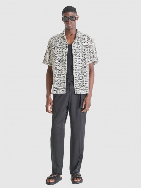 Camisa  Antony Morato Homem Shirt Relaxed Fit In Jacquard Cotton Blend Fabric With Logoed Metal Badg