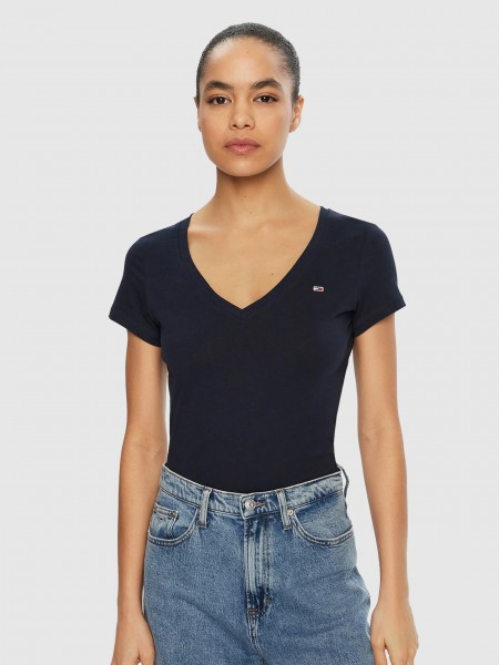T-Shirt Tommy Jeans Mulher Tjw Slim V-Neck Tee