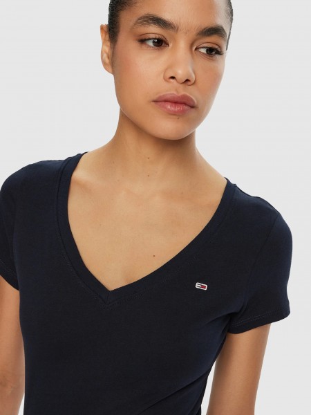 T-Shirt Tommy Jeans Mulher Tjw Slim V-Neck Tee