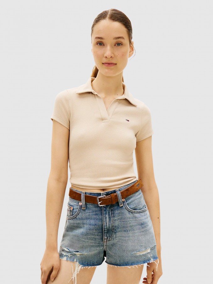 Polo Shirt Woman Beige Tommy Jeans