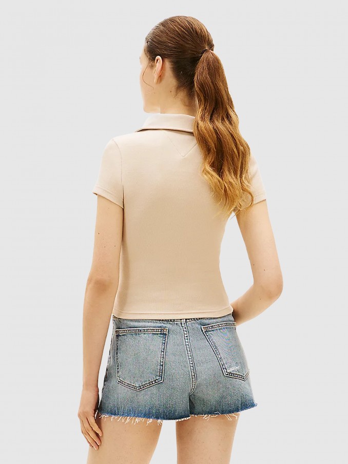 Polo Shirt Woman Beige Tommy Jeans