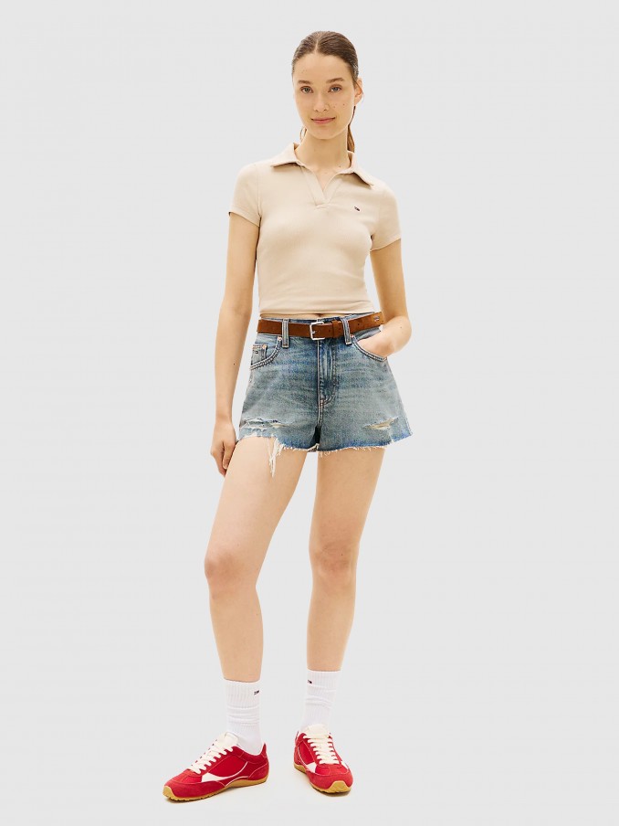 Polo Shirt Woman Beige Tommy Jeans